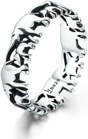 S925 Sterling Silver Ring Elephant Family Vintage Inlaid Ring 9 US Size