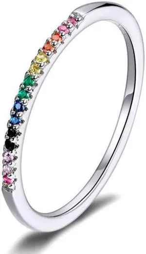 Sterling Silver Ring S925 Colored Zircon Ring 7