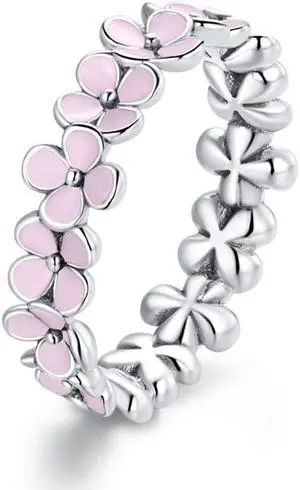 S925 Sterling Silver Pink Wreath Women Ring, Size:8 8