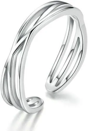 S925 Sterling Silver Platinum Plated Ring Simple Fashion Open Ring SCR483