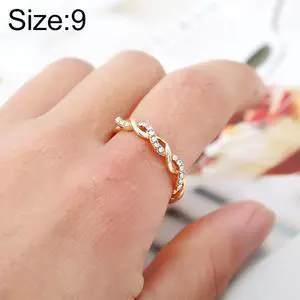 Simple Stylish Ladies Full Rhinestone Twist Modelling Ring (Gold)