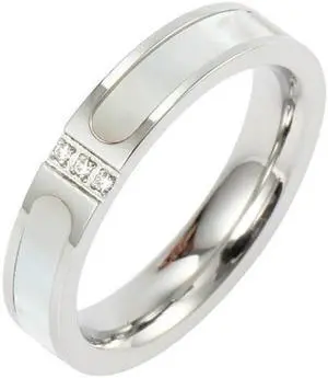 Three Diamonds Color Shell Diamond Ring Titanium Steel Gold-Plated Couple Ring, Size: 10 US Size 10 US Size (Silver)