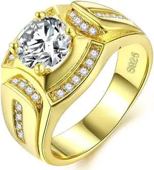 Fashion Businessman 18K White Gold Plated + AAA Zircon Men Diamond Ring, Size: 8, Diameter: 18.1mm, Perimeter: 57mm