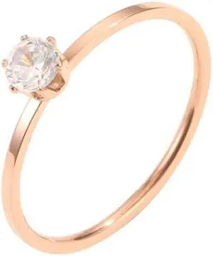 Very Fine Six-Claw Single Diamond Ring Diamond-Set Titanium Steel Women Ring, Size: US Size 5 US Size 5 (Rose Gold)