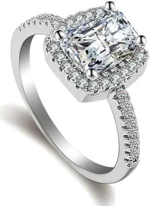 Fashion Big Cubic Crystal Silver Zircon Ring Wedding Jewelry Party Gift 9