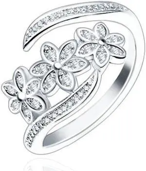 Fashion Elegant Adjustable Flowers with Diamond Forefinger Rings Women Jewelry