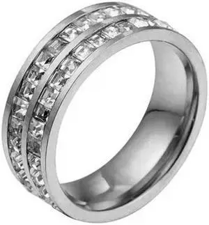 Girls Simple Titanium Steel Diamond Ring, Size: US Size 3 US Size 3 (Double Row Silver)