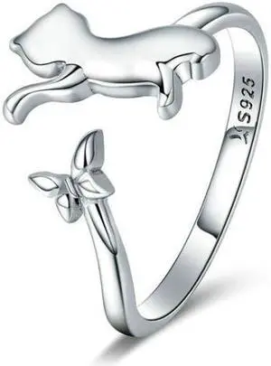 S925 Sterling Silver Ring Cats Companion Fashion Ring SCR443
