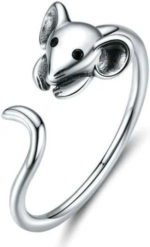 S925 Sterling Silver Open Ring New Year''s Zodiac Rat Ring SCR632