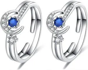 2pcs J259 Ladies Romantic Star Moon Stacked Open Rings (Adjustable)