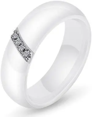 Simple Nano Ceramic Ring Trend Titanium Steel with Zircon Rings 10 (White)