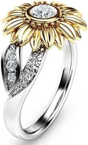 Fashion Female Cute Sunflower Crystal Rings for Women 11 (White )