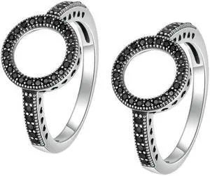 2 PCS Alloy Lucky Circle Diamond Halo Rings 8 (Black)