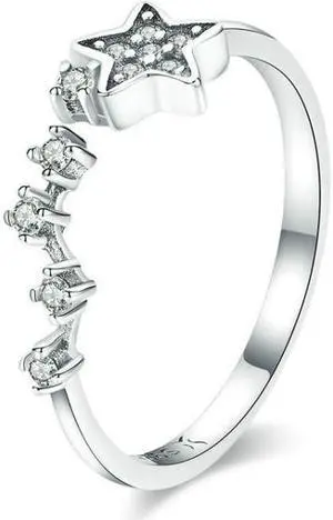 Star Diamond Hollow Ring S925 Sterling Silver Ladies Five-pointed Star Open Ring