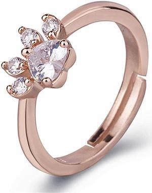Women Crystal Cute Cat Claw Opening Adjustable Ring Jewelry (White diamond rose gold) Gold