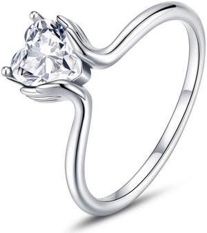 S925 Sterling Silver Love In The Palm Of Your Hand Women Ring, Size:8 8