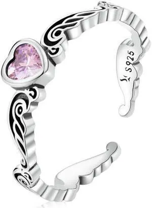 S925 Sterling Silver Retro Flower Heart Women Open Ring Retro Flower Heart