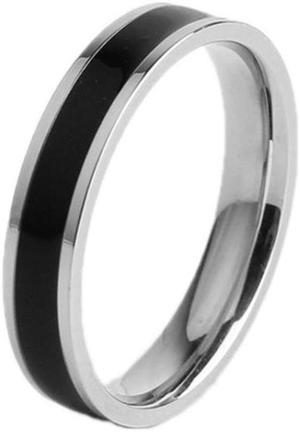 Simple Black White Epoxy Couple Ring Women Titanium Steel Ring Jewelry, Size: US Size 5 US Size 5 (Black Glue Silver)