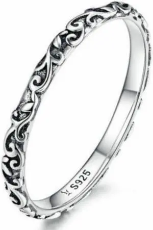 Vintage Pattern Sterling Silver Ring S925 Fashion Pattern Ring 7 US Size