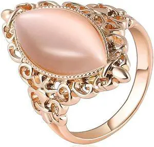 Women Vintage Ethnic Style Waterdrops Opal Oval Ring 9 (Rose gold) Gold