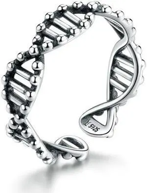 S925 Sterling Silver Ring Vintage Open Ring DNA Shape Ring SCR643