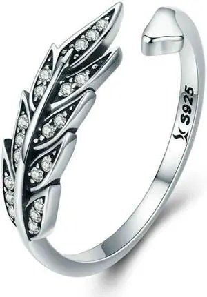S925 Silver Open Women Ring Leaf Ring