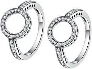 2 PCS Alloy Lucky Circle Diamond Halo Rings 9 (White)