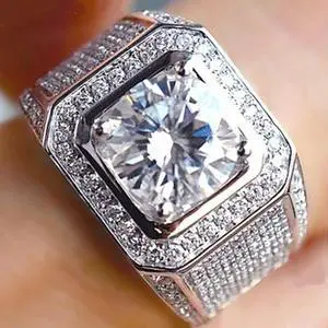 Fashion Full Rhinestone Micro-insert Silver Ring, US Size: 11, Diameter: 20.7mm, Perimeter: 65mm