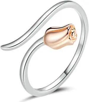 S925 Sterling Silver Rose Women Open Ring Rose