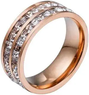 Girls Simple Titanium Steel Diamond Ring, Size: US Size 5 US Size 5 (Double Row Rose Gold)