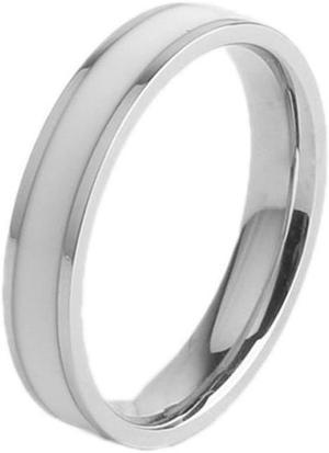 Simple Black White Epoxy Couple Ring Women Titanium Steel Ring Jewelry, Size: US Size 9 US Size 9 (White Glue Silver)