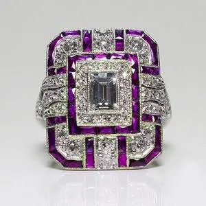 Luxury Square Women Crystal Zircon Engagement Ring 6 (Purple) Luxury Square Women Crystal Zircon Engagement Ring 6 (Purple)