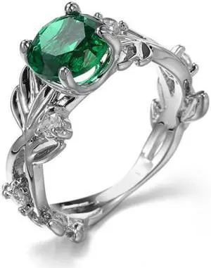 Crystal Vine Leaf Design Engagement Ring Fashion For Women Jewelry 6 (Green) Crystal Vine Leaf Design Engagement Ring Fashion For Women Jewelry 6 (Green)