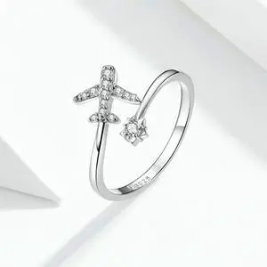 925 Sterling Silver Ring Plane Zircon Open White Gold Plated Ring SCR623