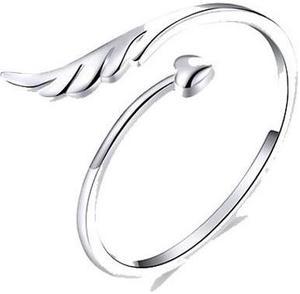 S925 Sterling Silver Angel Wings Open Ring White Gold Plated Open Ring SCR567