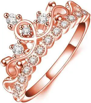 Princess Queen Crown-shaped Rose Gold Plated Zircon Ring, US Size: 9, Diameter: 18.9mm, Perimeter: 59.5mm(Rose Gold)