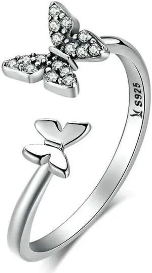 Flying Butterfly S925 Female Sterling Silver Zircon Ring SCR087
