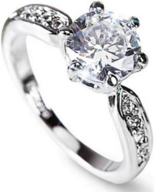 Female Classic Crystal Six-Claw Diamond Ring Wedding Ring 8 (White Gold)