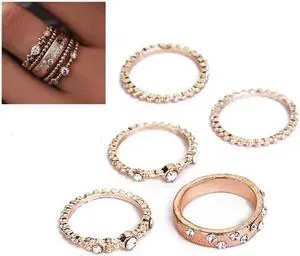 5 PCS/Set Fashion Women Rose Gold Rhinestone Elegant Rings Jewelry Set 10