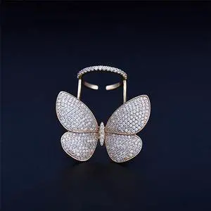 Fashion Adjustable Butterfly Shape Ring with Diamond Women Jewelry 8 (Champagne gold) Gold