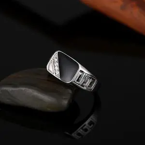 Male Fashion Classic Rhinestone Enamel Rings, Size:12 (Platinum)