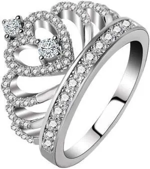 Princess Queen Crown-shaped Platinum Plated Zircon Ring, US Size: 8, Diameter: 18.1mm, Perimeter: 57mm(Silver)