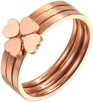 3 In 1 Titanium Steel Peach Heart Combination Four-Leaf Clover Couple Ring, Size: US Size 5 US Size 5 (Rose Gold)