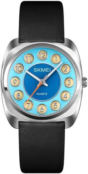 SKMEI Q029 Ladies Phone Number Pattern Dial Leather Strap Quartz Watch (Blue)