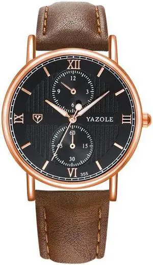 YAZOLE 355 Two-eyes Luminous Business Men Quartz Watch (Black Tray Brown Belt)