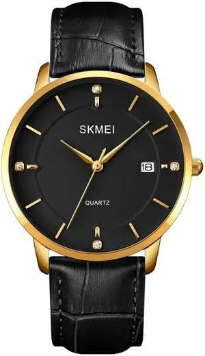 SKMEI 1801 Men Casual Calendar Quartz Watch(Gold and White) (Gold and Black)