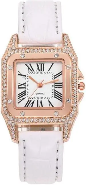 Women Tonneau Square Strap Quartz Watch, Color: White, Size:White