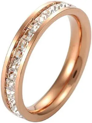 Girls Simple Titanium Steel Diamond Ring, Size: US Size 6 US Size 6 (Single Row Rose Gold)