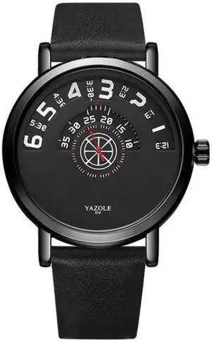 YAZOLE Turntable Men Quartz Watch (519 Black Tray Black Belt)
