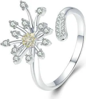 S925 Sterling Silver Ladies Ring Dandelion Love Diamond Ring